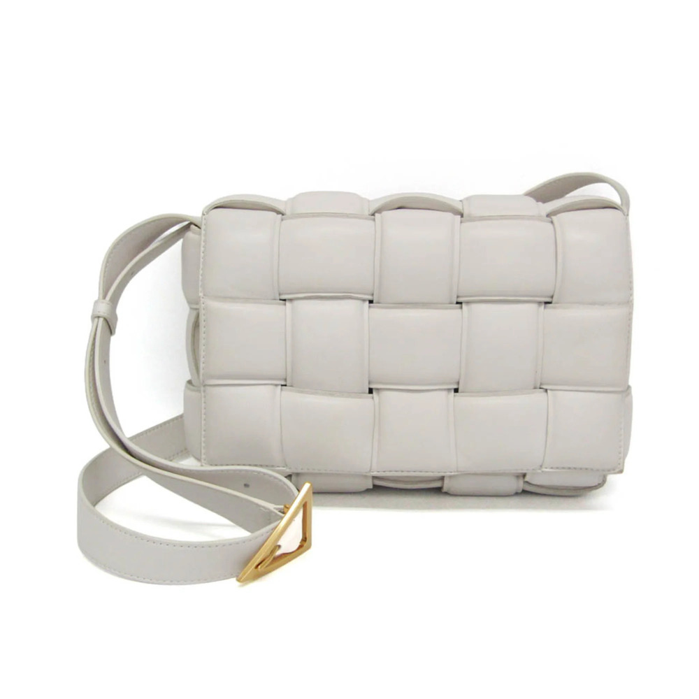 BOTTEGA VENETA White Leather Intrecciato Shoulder Bag